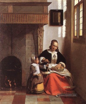 Rembrandt van Rijn Werke - Frau Peeling Äpfel Genre Pieter de Hooch
